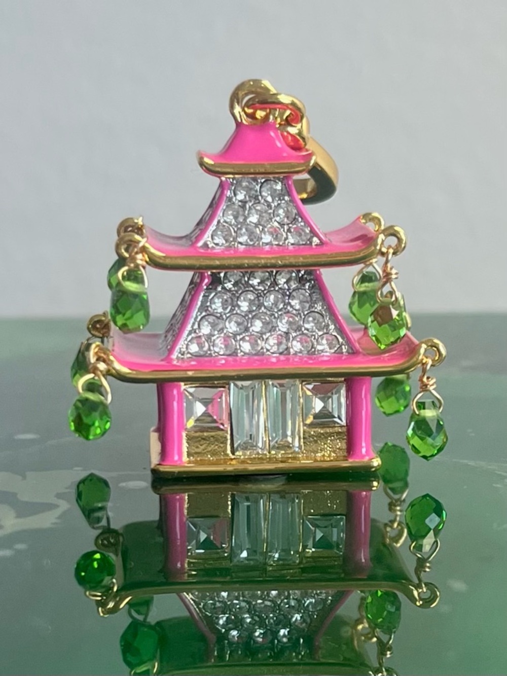 RARE Juicy Couture Pink Asian Pagoda Charm/Pendant w Green Crystal Drops - Picture 7 of 16